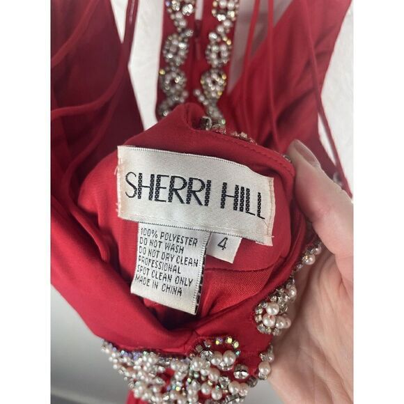 Sherri Hill  Red Beaded Halter Back Corset Style Prom Formal Dress Size 4 - Picture 3 of 10